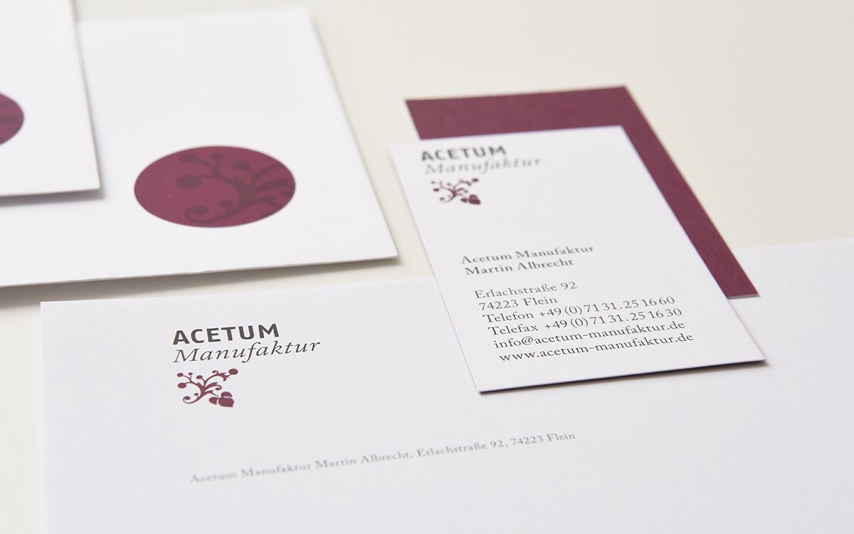 Acetum ManufakturWeingut Martin AlbrechtBriefbogen, Visitenkarte,Umschlag mit Aufkleber