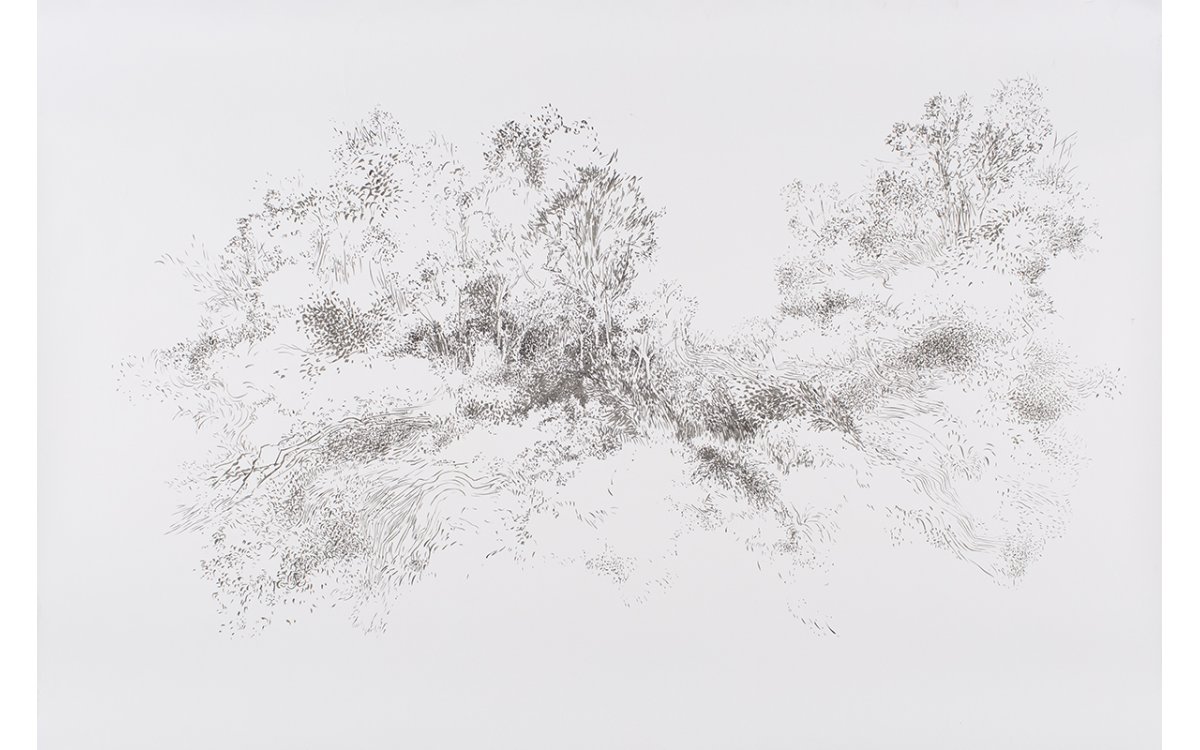 Aus der Serie „Gelände“, 2021Tusche auf Papier150 x 100 cm