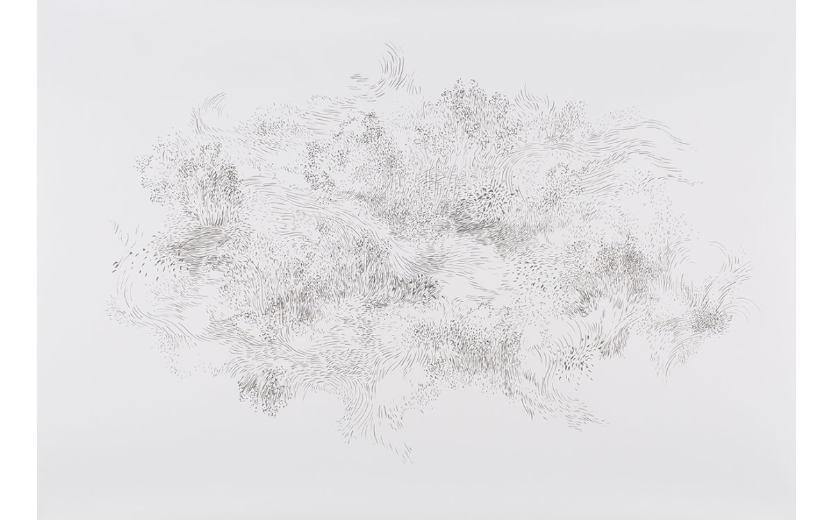 Aus der Serie „Gelände“, 2021Tusche auf Papier150 x 100 cm